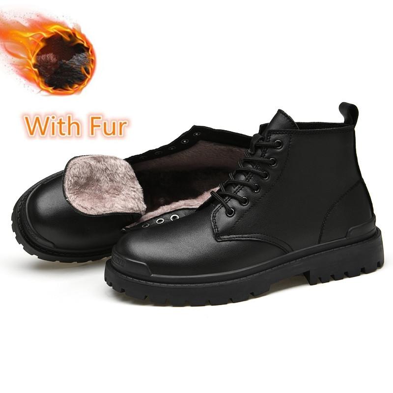 Fashion Genuine Leather Men'S Boots Autumn Winter Warm Snow Boots Men High Quality Motorcycle Boots Military Tactical Mens Shoes