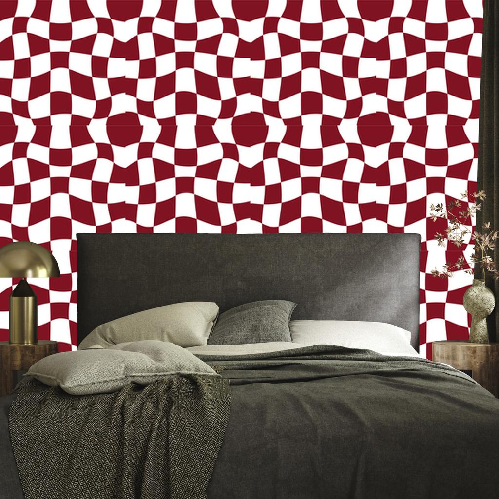 Wallpaper Casual Checkerboard Red and White 50x1000