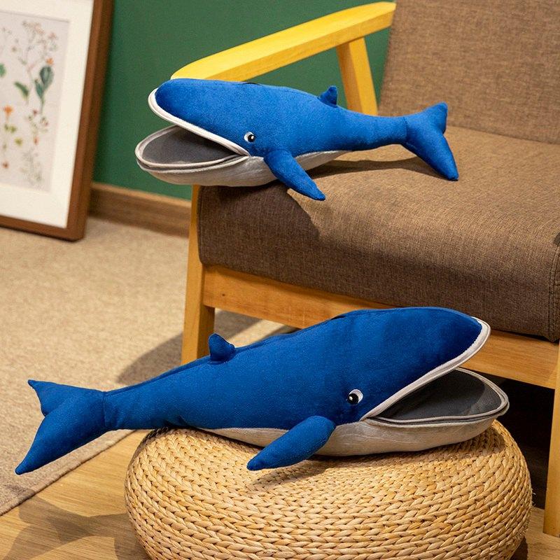 Mouth With Zipper Blue Shark Plush Toys Big Killer Whale Doll Stuffed Sea Animals Children Birthday Gift Sofa Pillow Cushion blu