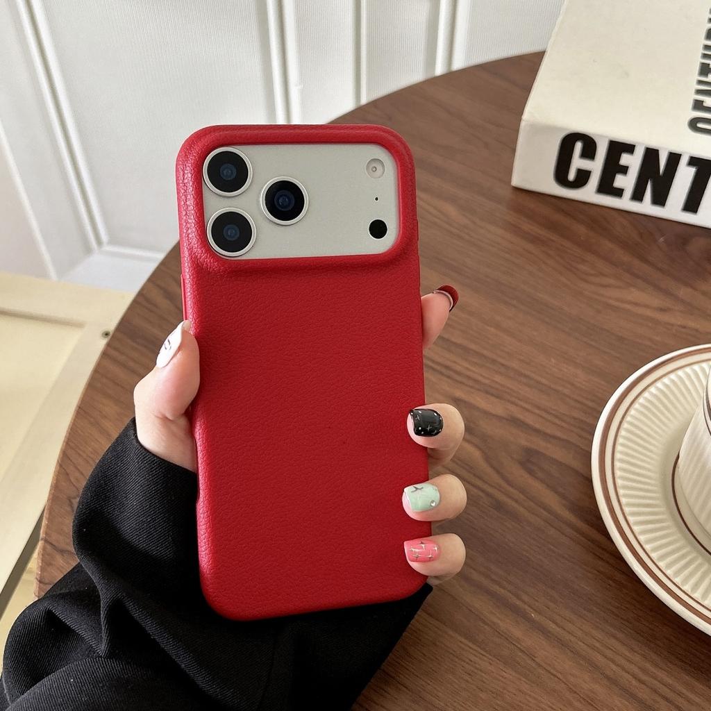 Litchi Leather Texture Solid Color Phone Case For iPhone 17 Air 16 15 14 13 12 11 Pro Max Plus Business Shockproof Cover