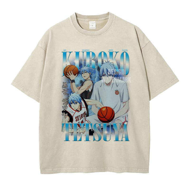 Anime Kurokos Basketball T-Shirts Oversized Midorima Vintage Washed T-Shirt Retro Kagami Taiga Daiki Akashi T-Shirt für Mann