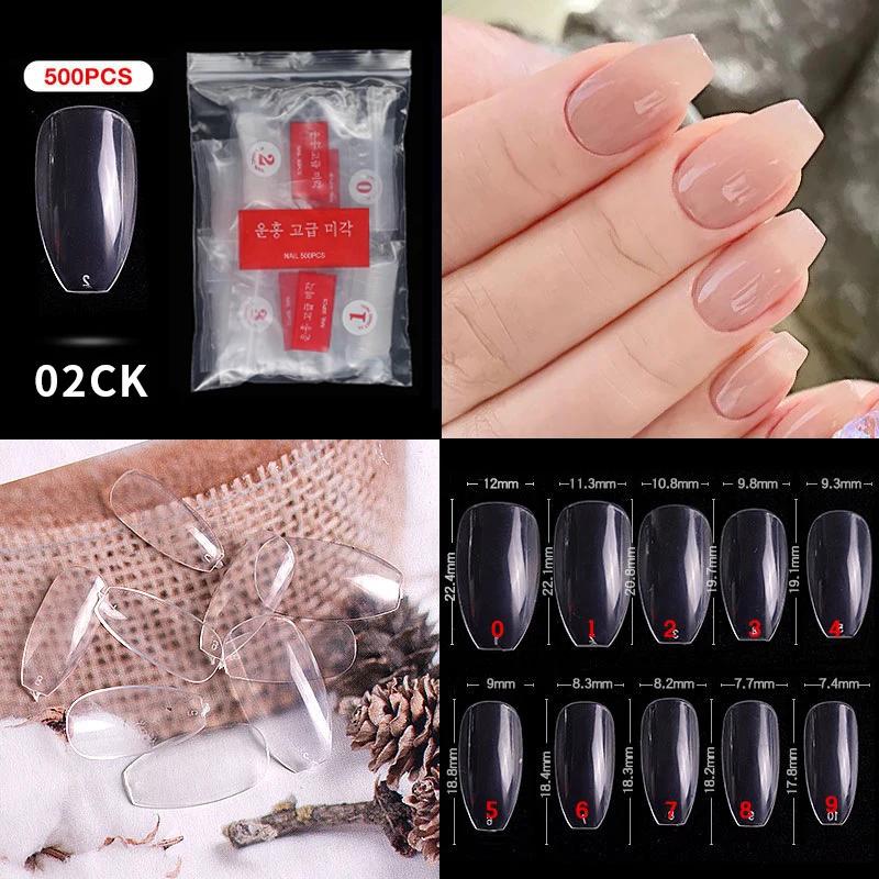 500PCS Natural Transparent Ballerina Almond  Round End Full/Half Ballet Coffin French False Nail Tips Fake Toenail Tip Manicure