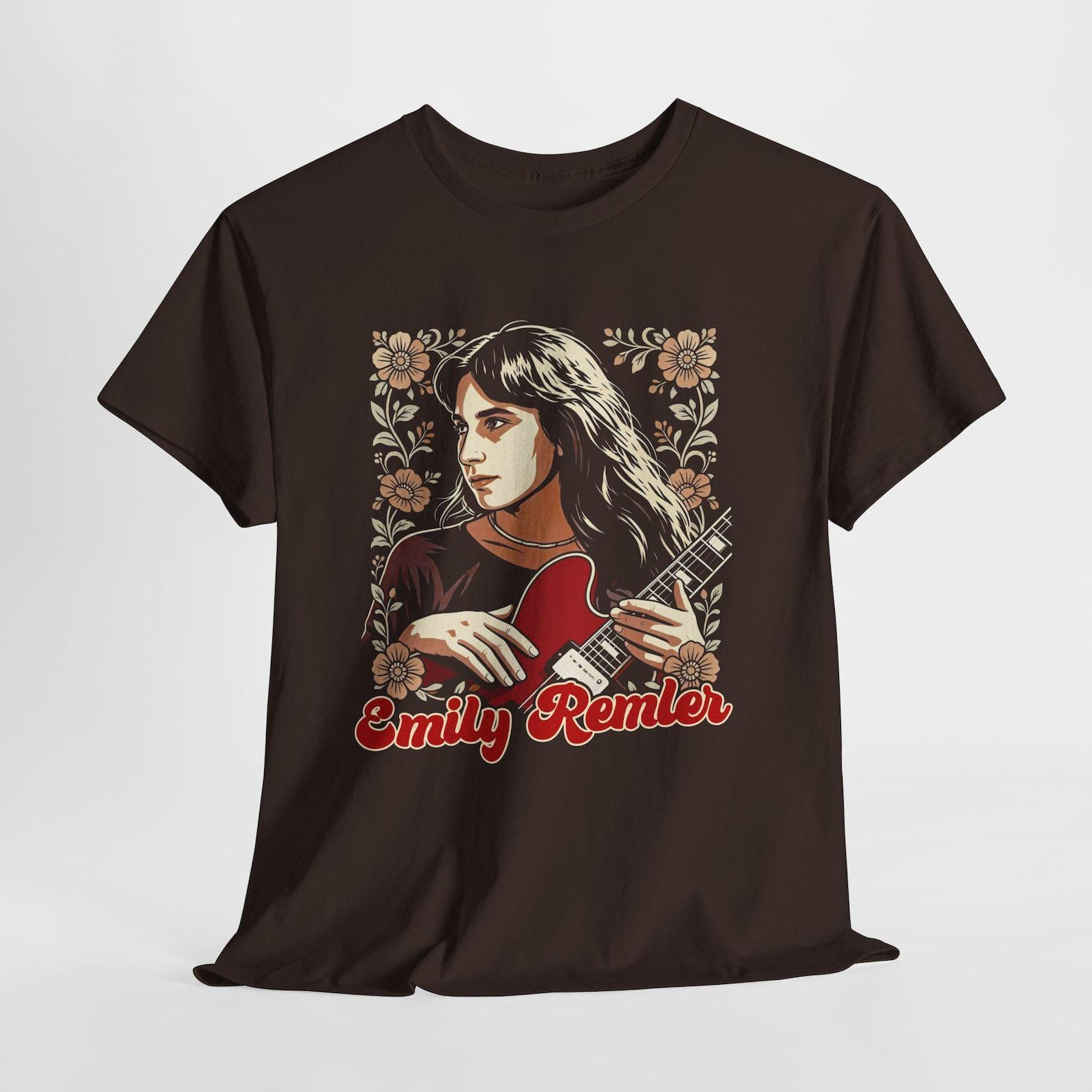 Emily Remler Guitar Portrait Tee | Retro Floral Jazz Guitarist T-Shirt S