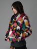 Women's Rainbow Patchwork Faux Fur Coat - Collarless, Trendy European and American Design