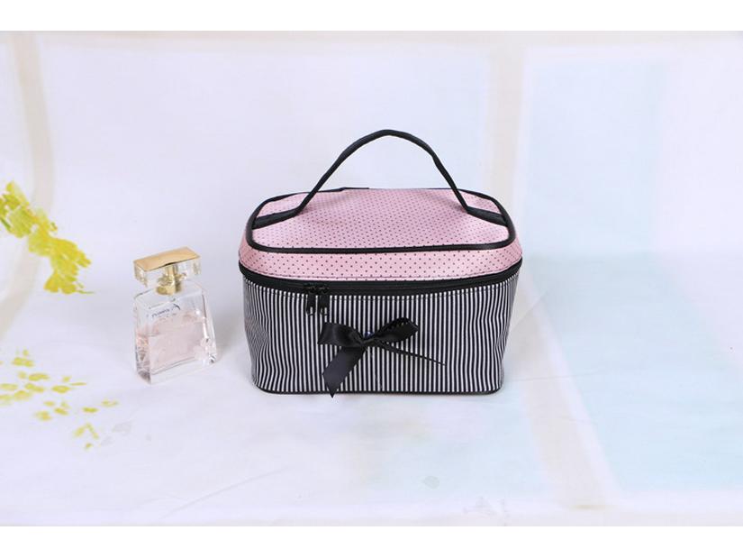 

Trendy 2019 Korean Satin Striped Multicolor Large-Capacity Makeup Storage Bag