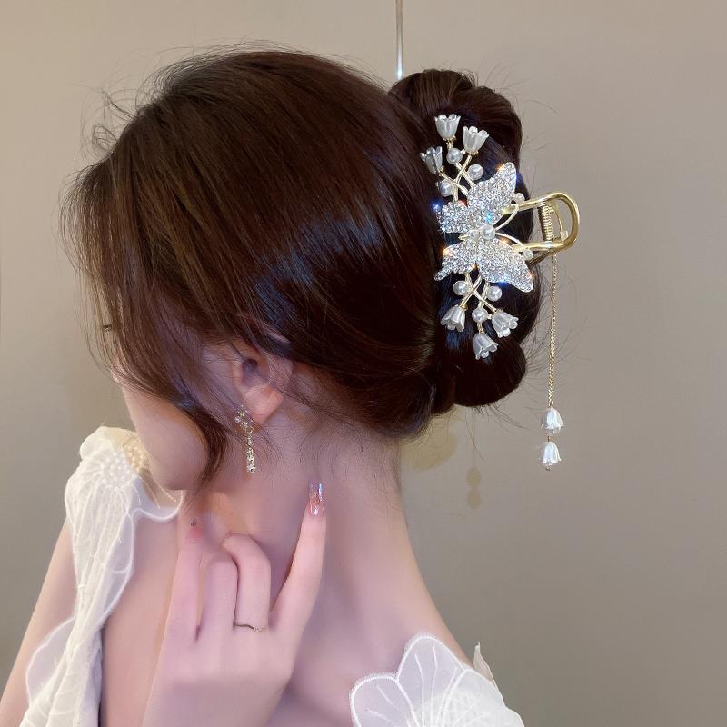 Vintage Metal Long Tassel Gripping Clip Hair Claw For Women Full Rhinestones Hair Clip Korean Barrettes Hairpin Hair Accessories