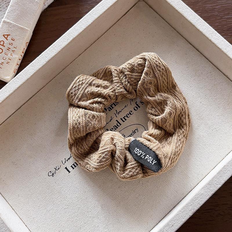 Retro pattern large intestine hair band women's knitted French solid color cloth hair rope coffee head rope hair