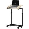 Side Table, Desk, Nightstand, Height-Adjustable, 4 Casters, Metal Frame