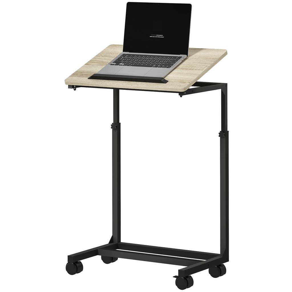 Side Table, Desk, Nightstand, Height-Adjustable, 4 Casters, Metal Frame