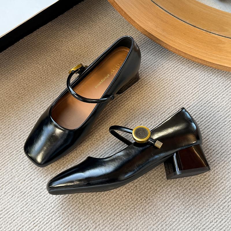 Fashion Women's 2025 New French Square Toe Square Heel Shoes Fashion Single