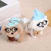 Sleeping Glasses Dog Plush Keychain Cute Puppy Backpack Charm with Wizard Hat & Bib Soft PP Cotton Stuffed Doll Gift for Dog Lovers