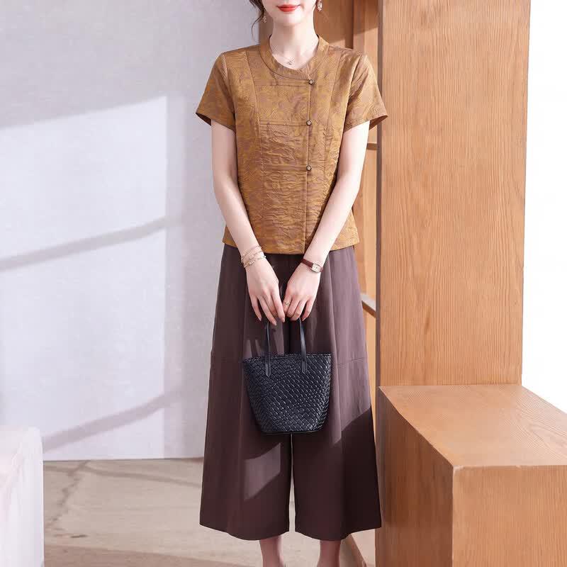 Xuexi Mid-Aged Women s Chiffon Summer Two-piece Set XL