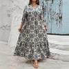 Plus Size Women's Printed V Neck Fashion All In One Holiday Dress