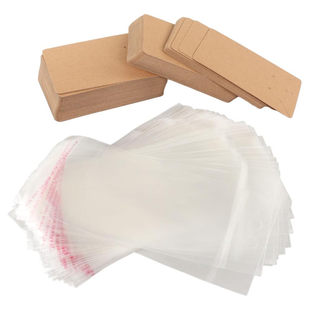 100pcs Kraft Paper Earring Display Cards Transparent Bag Keychain Display Cards  Jewelry Packaging