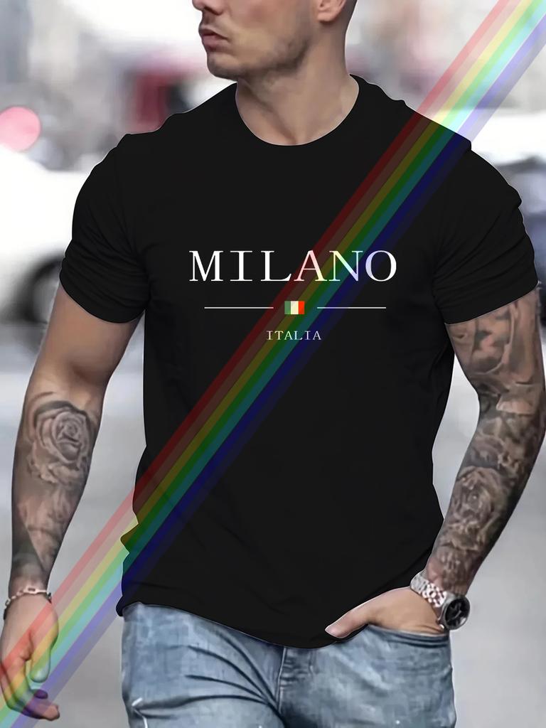Milano Letter Print Cotton Oversized Men Short Sleeve Casual T Shirt Woman Clothing Tops  Summer Tees Fashion Streetwear