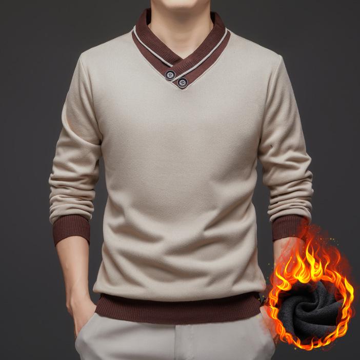 Men's Argyle V-neck Plus Velvet Knitwear - Warm, Soft, and Versatile Base Layer for Autumn and Winter