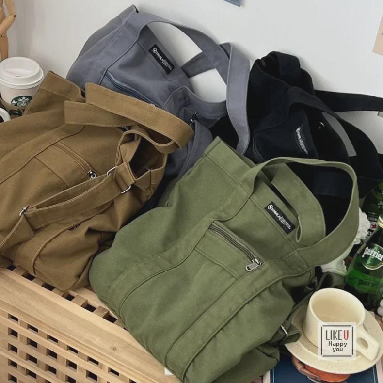 Japanese Commuter Canvas Messenger Bag - Unisex Handmade Thickened Cotton Handbag