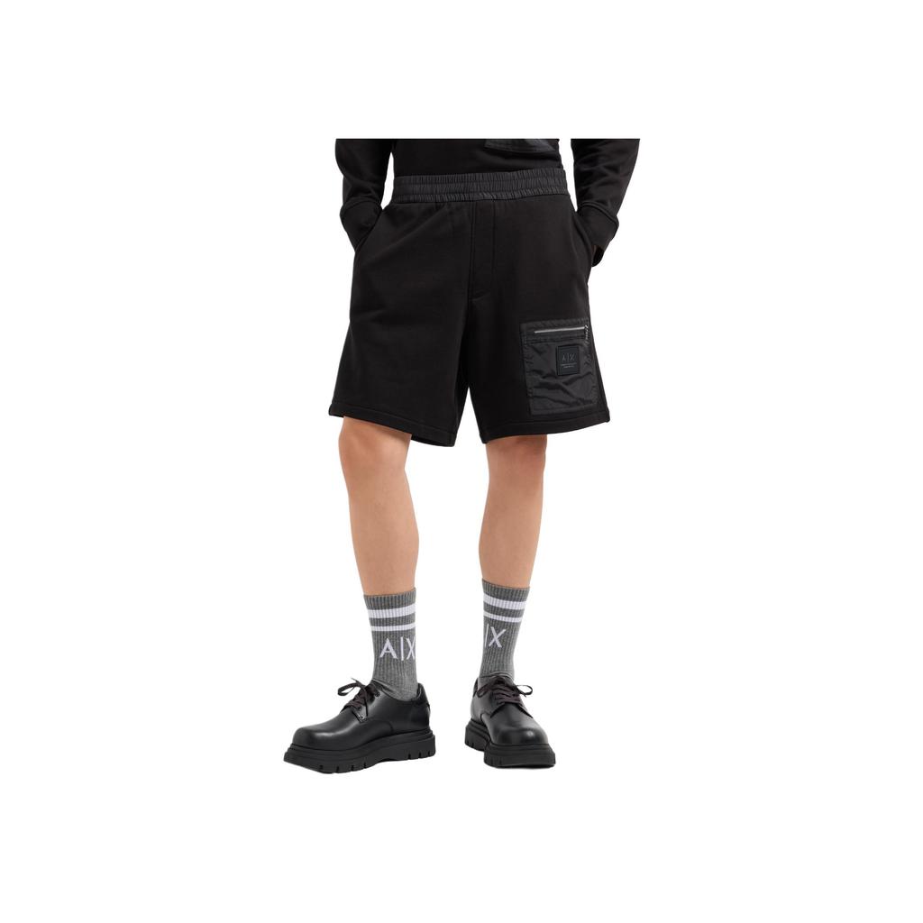 Armani Exchange Color Block Zipper Pocket Fleece Cotton Casual Shorts Men shorts Black XM000086-AF10830-UC001