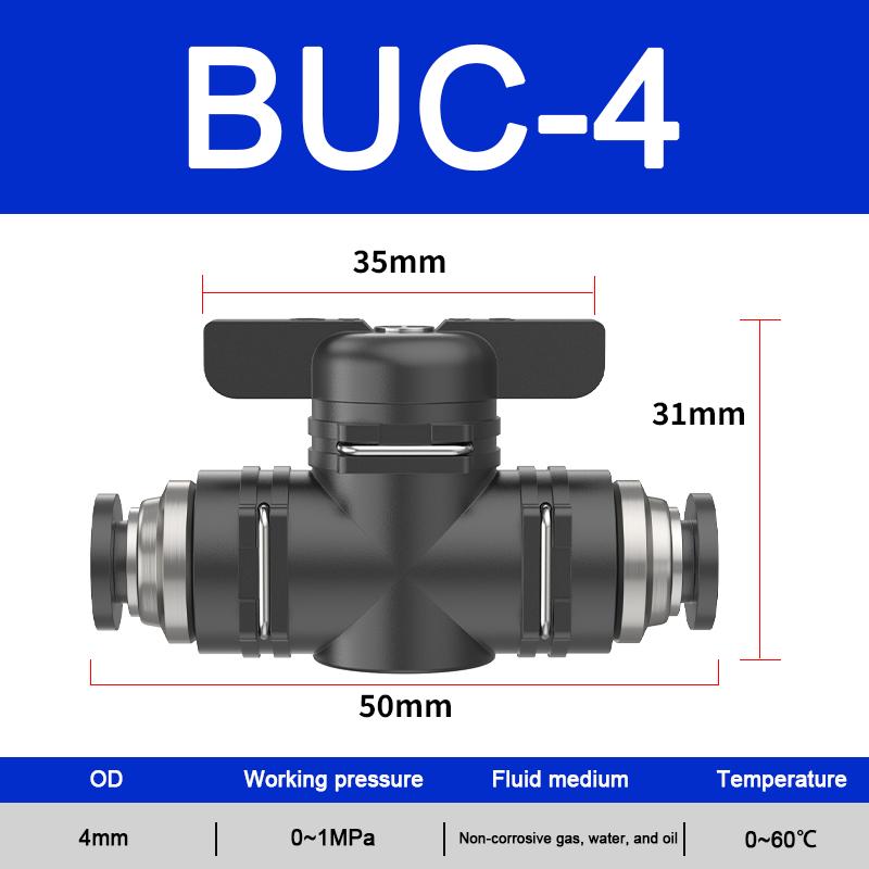 To Turn Switch Manual Ball Current-limiting BUC BTC Series 4mm 6mm Pneumatic Push In Quick Joint Connector Hand Valve
