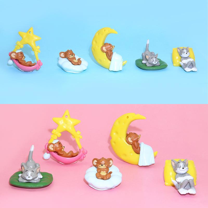 PVC Sleeping Tom and Jerry Car Ornament, Sweet Sleep Dolls for Car Interior Decoration, Cute Cartoon Dashboard Figurine