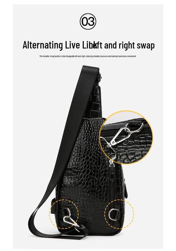 Men's Retro Crocodile Pattern Chest Bag - Large Capacity European and American Style Crossbody & Shoulder Bag.