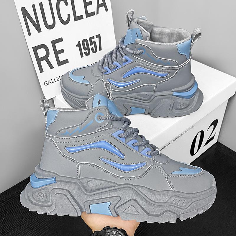 Men's Shoes Autumn Breathable Youth Casual Running High-top Sports Shoes Thick-soled Heightening Versatile Little White Dad Trendy Shoes