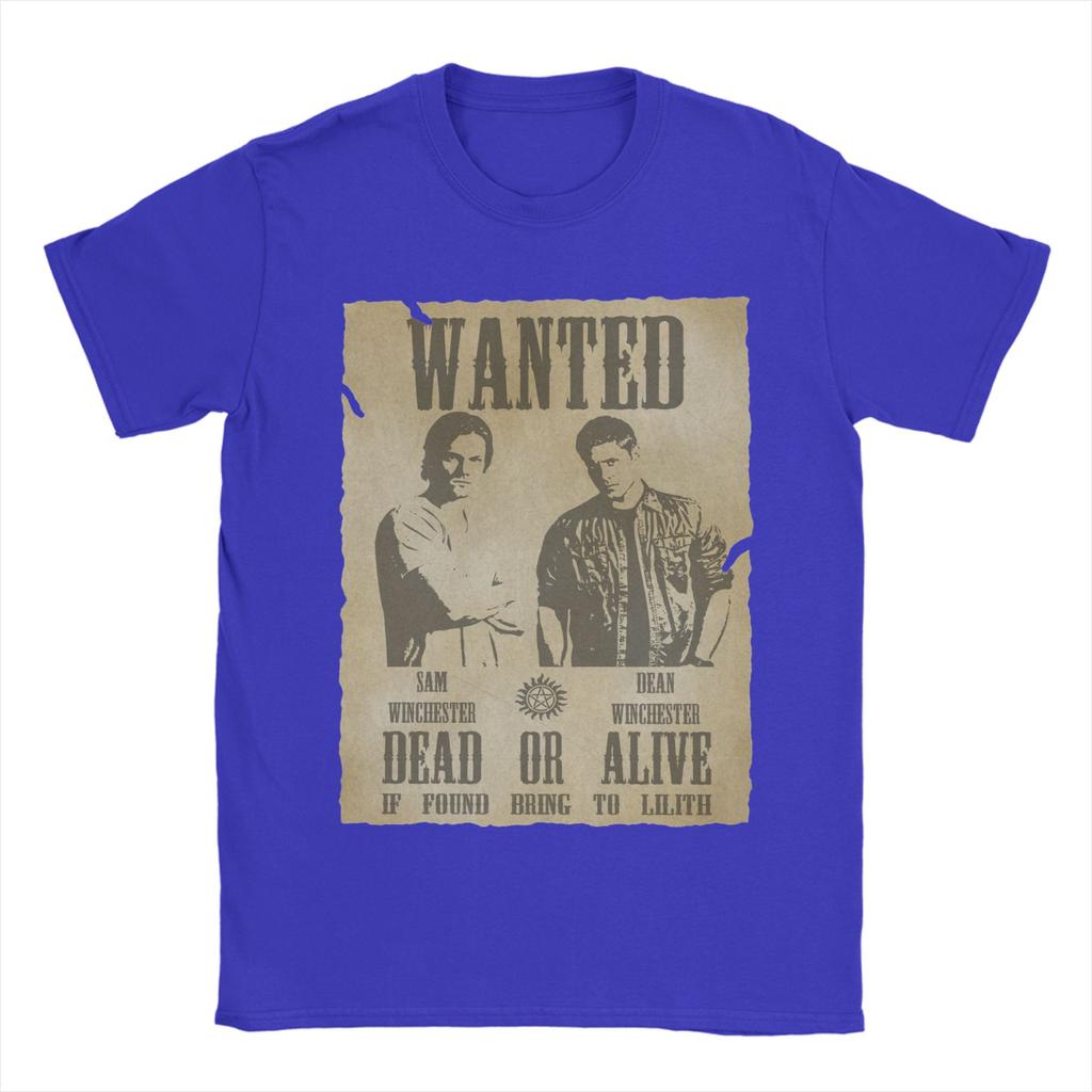Men TShirts Supernatural Wanted Dead or Alive Humor 100 Cotton Tees Short Sleeve Winchester T Shirt Crew Neck Clothes Original