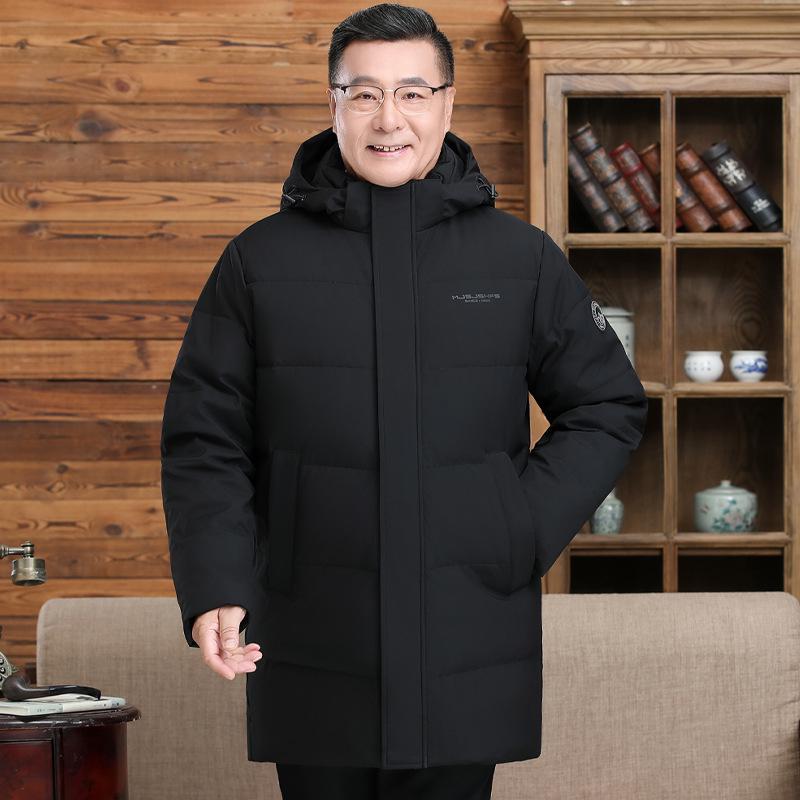 2025 Men's Mid-Length Down Jacket: Thickened White Duck Down, Business Casual, Winter Outerwear for Middle-Aged and Elderly.