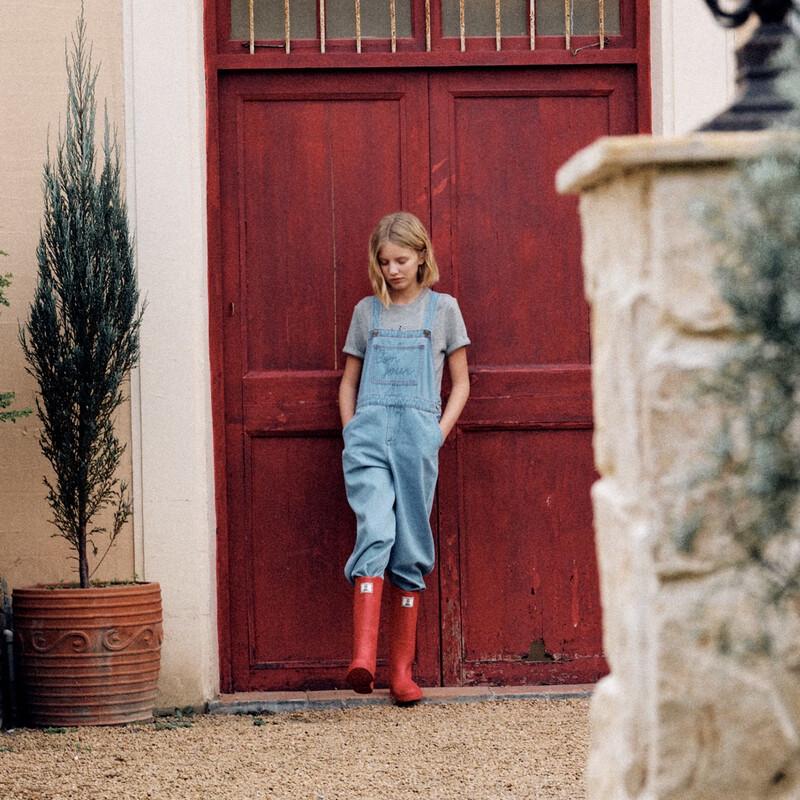 ELLE KIDS Girls' Denim Overalls with Contrast Embroidery
