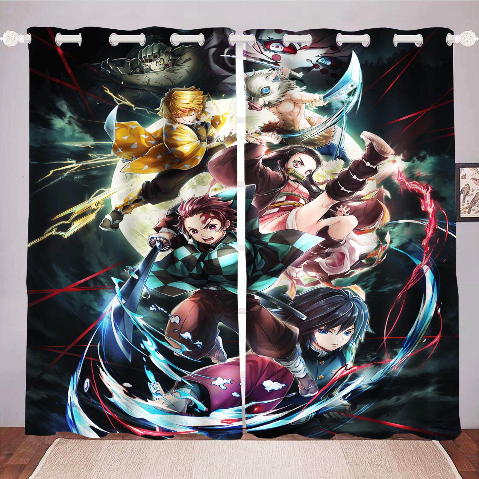 Anime Wohnzimmer Schlafzimmer Vorhänge für Wohnzimmer Perforiert Staubdicht Verdunkelungsvorhänge Küchenschrank Heimdekor 100x140cm&Grommet Top