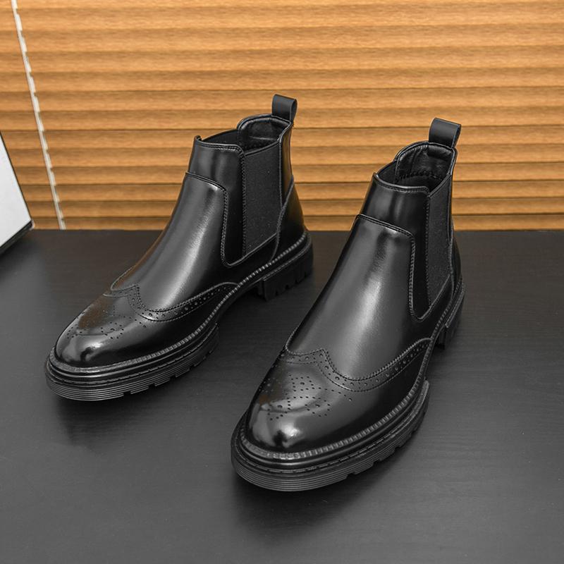 Winter Retro Men Business Chelsea Leather Boots Men Boots Casual Thick-soled Anti-slip Brand Training Boots Social Boots Men