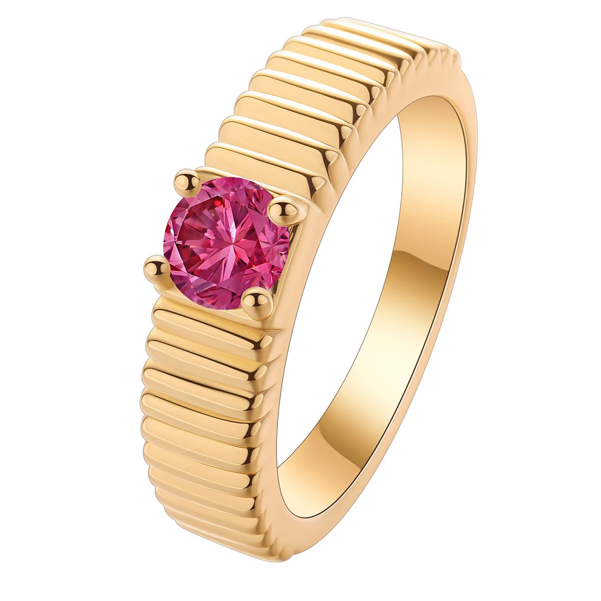 

Kinitial Charm Round Cubic Zirconia Inlaid Spiral Metal Ring For Women High Quality Copper Index Finger Gift Яскраво-рожевий