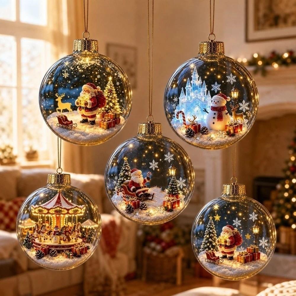 Sleigh Reindeer Lighted Christmas Ball Ornament Acrylic Santa Snowman Deer Pendant  Family Holiday