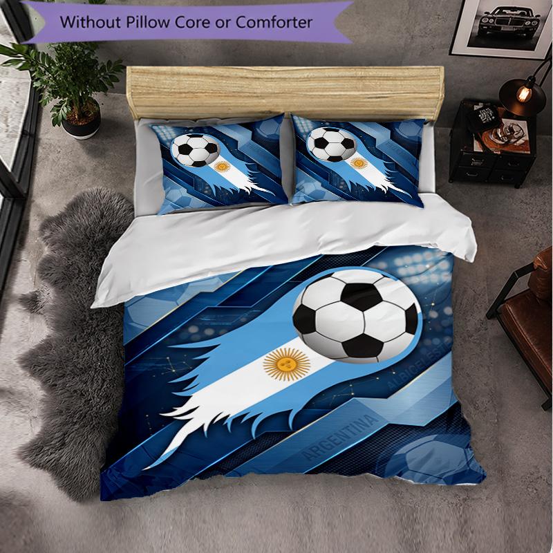 Argentina Football Pattern 3 Pieces Bedding Set Soft Microfiber Duvet Cover with Pillow Cases for Bedroom