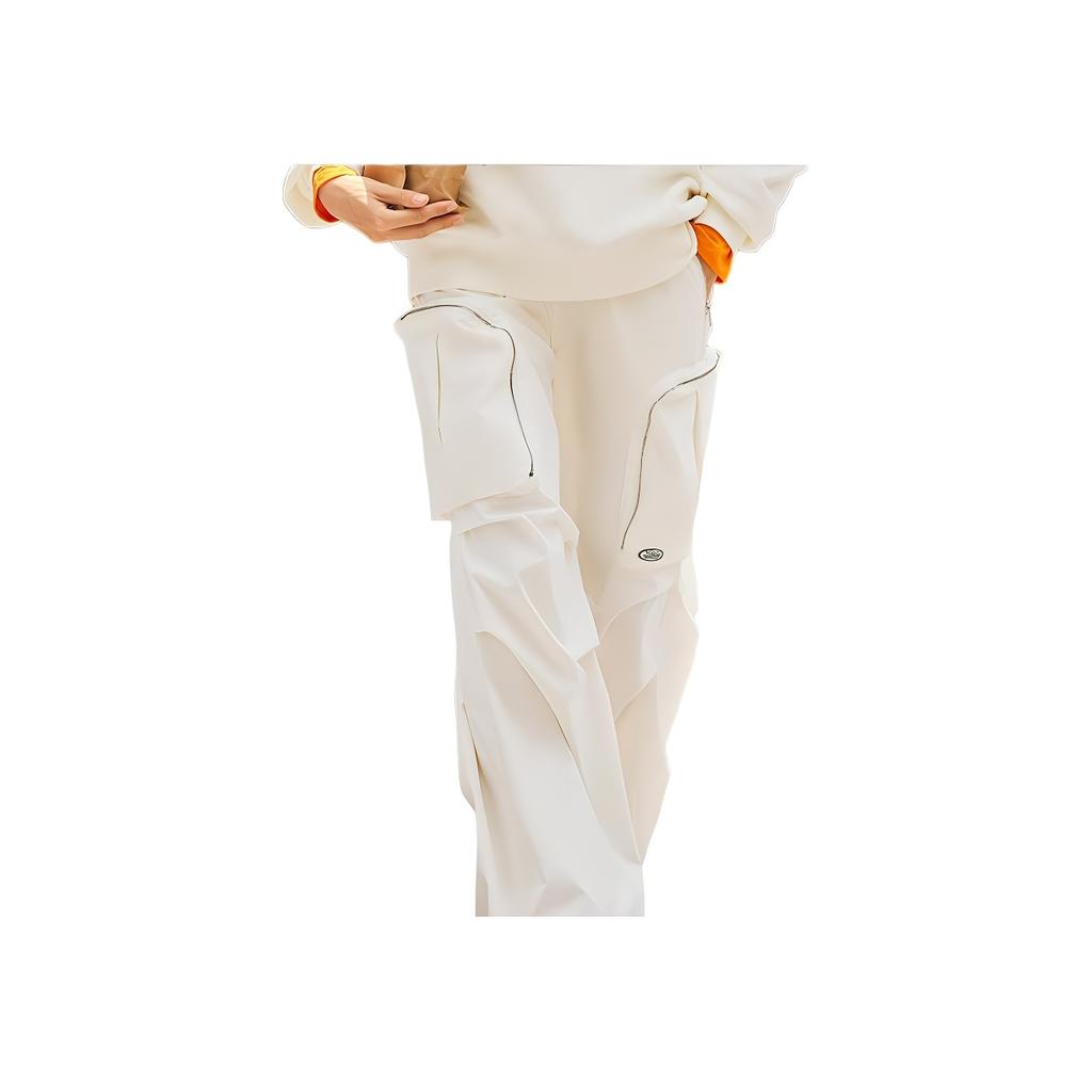 Li Ning Loose Fit Solid Color Straight Leg Multi Pocket Casual Pants Women Pants Off-White AKXT788-2
