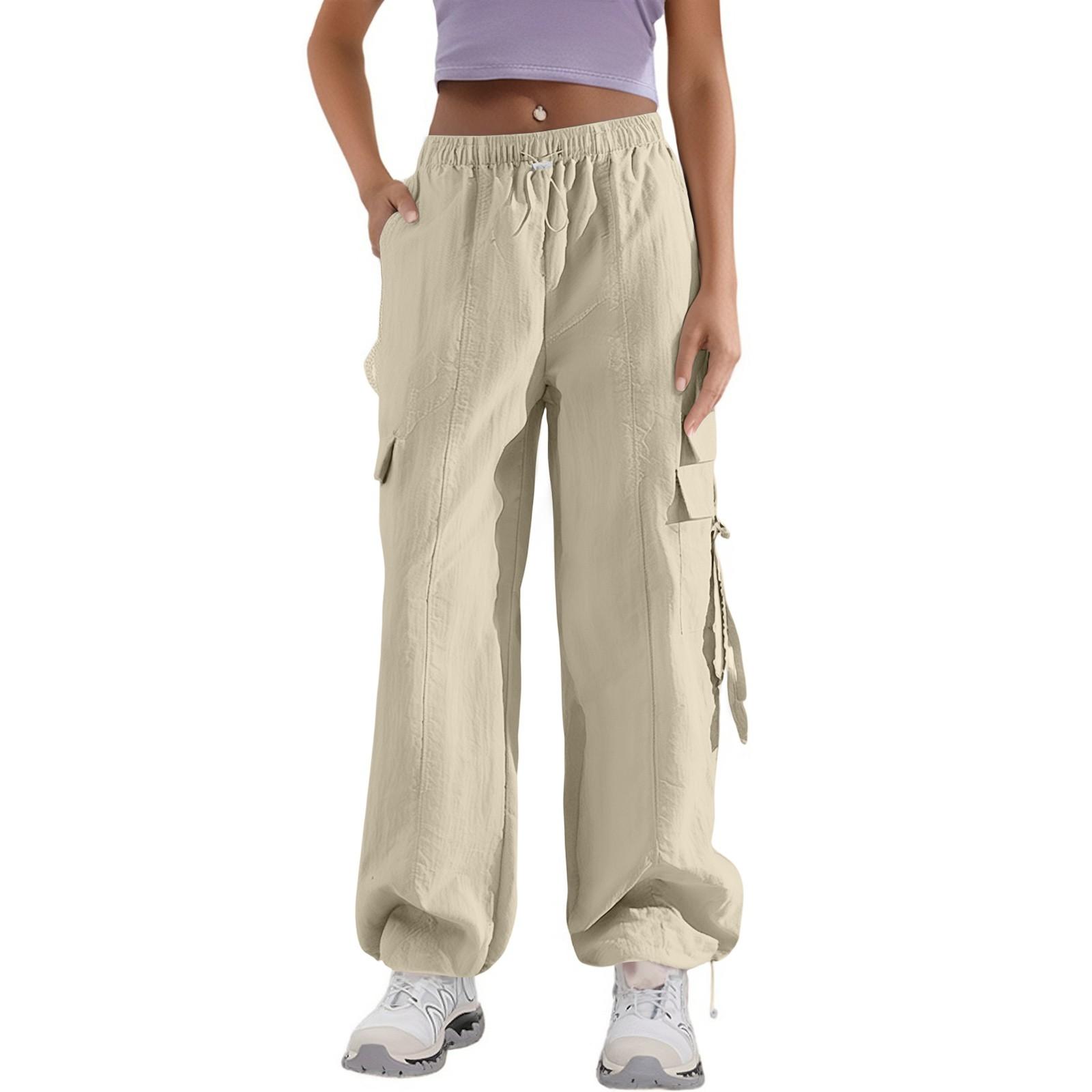 

Women s Summer Thin Loose Straight Leg Pants With Multiple Pockets High Waist And Wide Legs Quick Drying Sports Pants (Regular Style) L бежевый