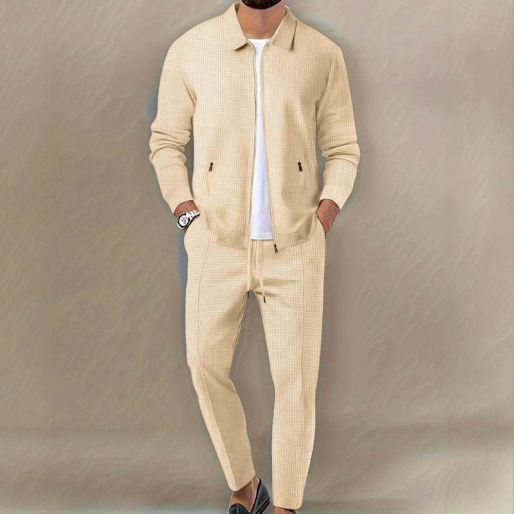 

Мужской кардиган приталенного кроя с карманом на молнии, с длинными рукавами, спортивная одежда, элегантный костюм-двойка с длинными брюками S хаки