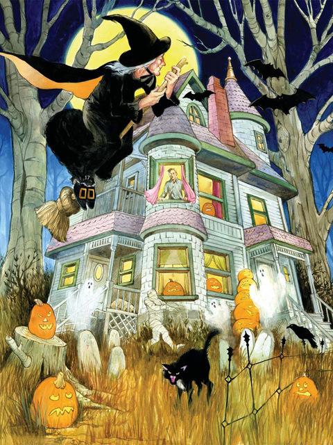 5D Diy Diamond Painting Halloween House Scenery Diamond Embroidery Cartoon Witch Picture Of Rhinestones House Mosaic Wall Decor