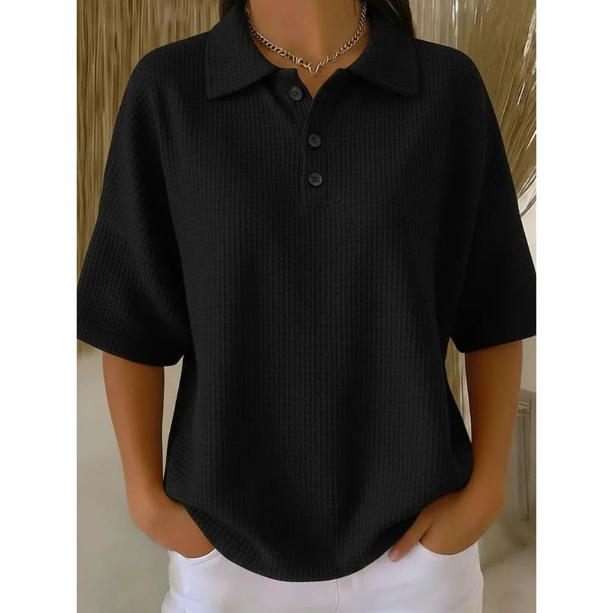 YYFS Camicette e camicie con collo a polo, maniche corte, stampa tinta unita, moda casual estate primavera