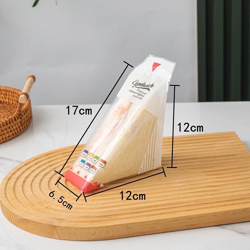 100 Stück transparente Sandwichverpackungen für gebackene Dreieckskuchen, Einwegverpackung, transparenter Beutel
