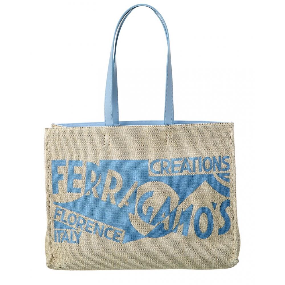 

Salvatore Ferragamo Ferragamo Logo Large Leather Trim Tote Brown Large