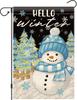 Hello Winter Snowman Garden Ag 12x18 Double Sided, Small Burlap Yard Ag for Outdoor Decor, Mini Seasonal Banner for Holi JHH