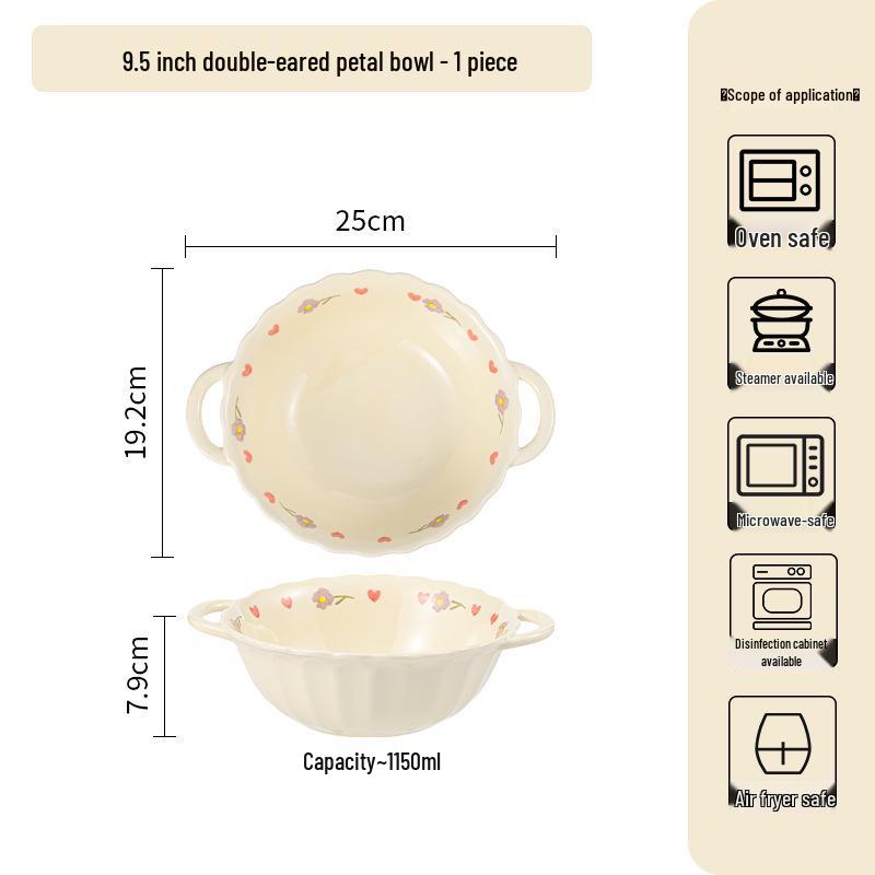 Keramická jídelní sada Cream Wisteria: Rýžová miska, Polévková miska, Kulaté a Hluboké talíře