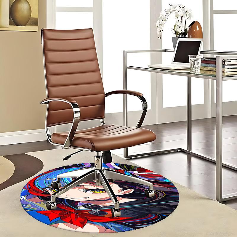1pc Anime Design Round Carpet - Office Chair Mat, Non-Slip Rug for Home Decor, Living Room, Bedroom, Game Room