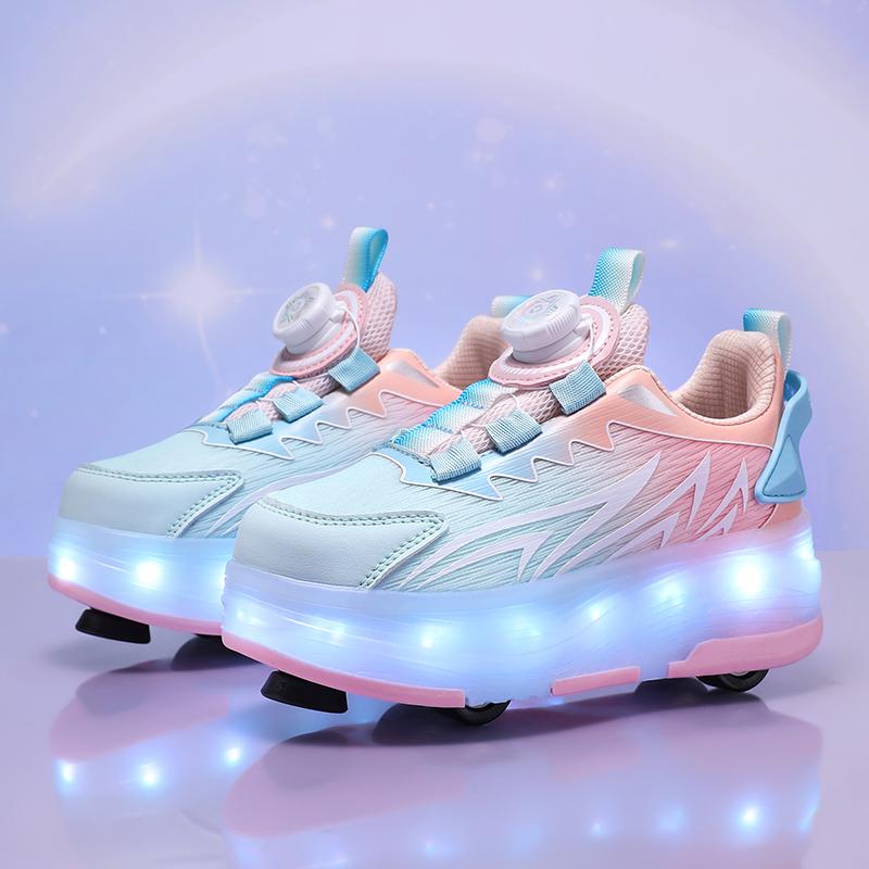 TUINANLE Barns Fritidssneakers Mellan Till Student Utomhus Led Fyrhjuliga Rullskridskor Självlysande Sneakers Skateboard USB-laddning
