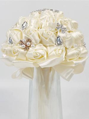 1 buquê de casamento buquê de noiva para noiva dama de honra buquê para jogar com cristais de pérola de diamante buquê de mão de seda para casamento