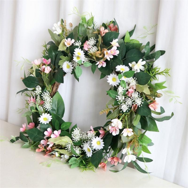 Artificial Flower Wreath Spring Wreath Decoration for Front Door Farmhouses Garden for Wedding Party Home Decoration