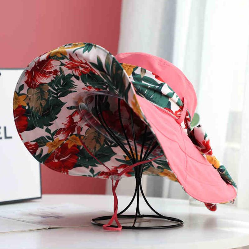 Women's Extra Wide Brim Beach Sun Hat, Summer Fashion Printed Ribbon Sun Cap, UV Protection Foldable Breathable hat