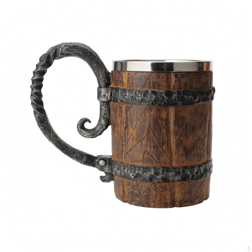 Faux Wood Barrel Stein Decorative Banding Wooden Mug Rustic WoodGrain