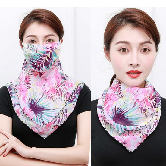 Women Floral Print Breathable Chiffon Sun Proof Veil Shawl Scarf Neck Face Cover